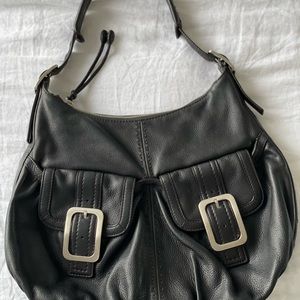 Cole Haan black leather purse with silver buckles